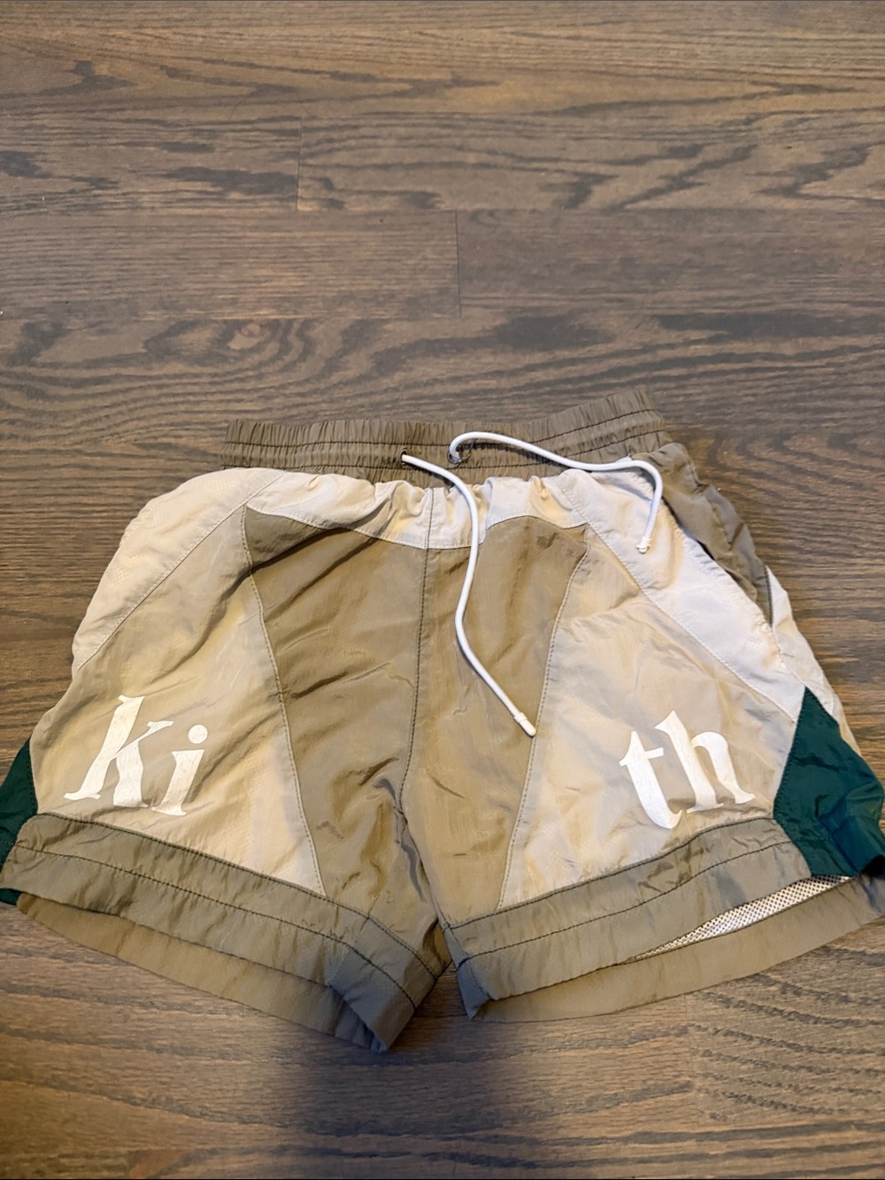 Kith Khaki Colorblock Kids Shorts with White Drawstring